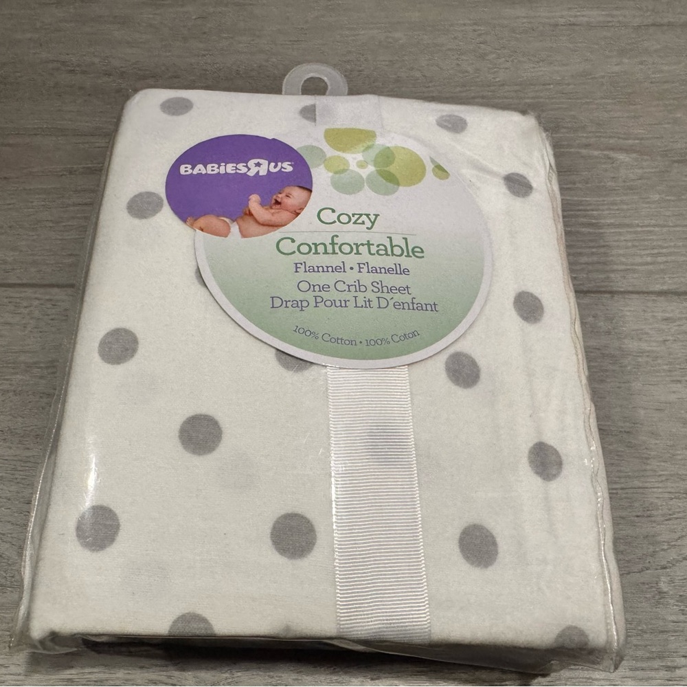 BabiesRUs 100% Cotton Cozy Flannel Crib Sheet - White and Gray